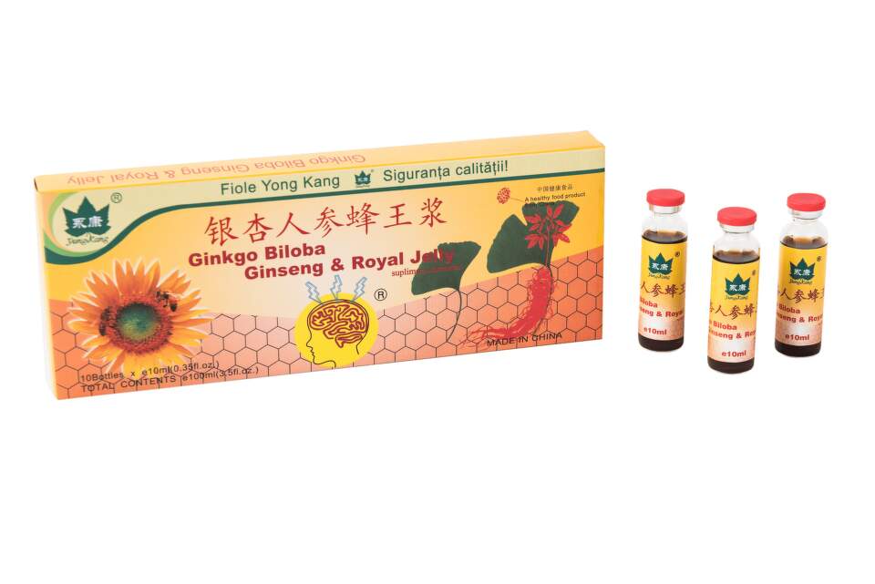 Ginkgo Biloba + Ginseng + Royal Jelly x 10 fiole (YongKang)