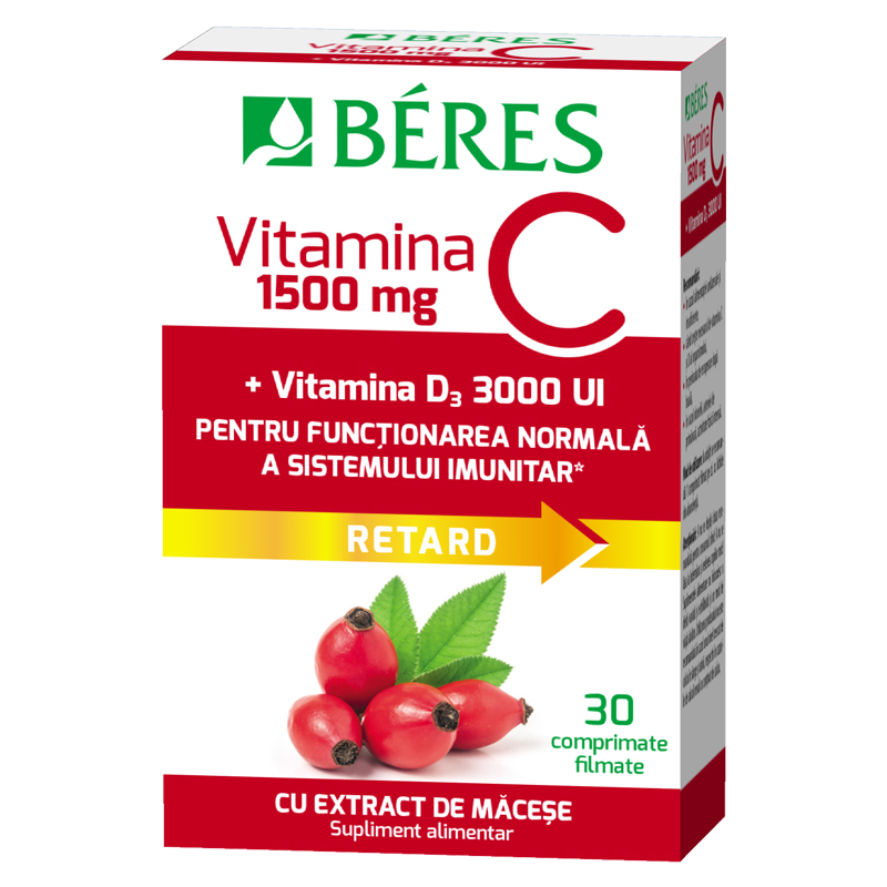 BERES Vit C 1500mg+Vit D3 3000 R macese x 30 comprimate