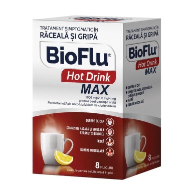 Bioflu Hot Drinl Max 1000mg/200mg/4mg x 8 plicuri