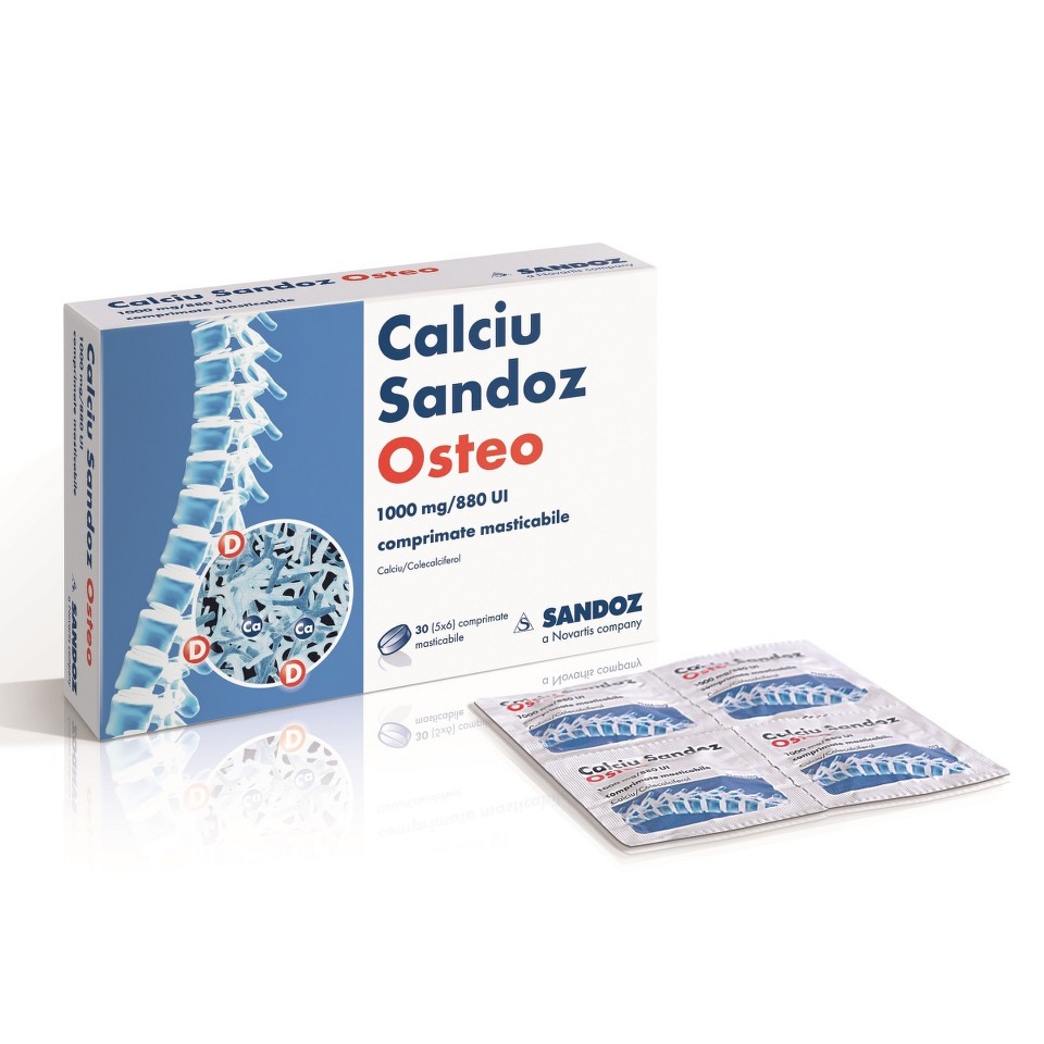 Calciu Osteo Sandoz 1000mg/880ui x 30 comprimate masticabile