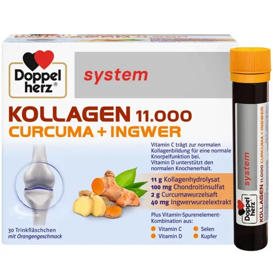 DOPPELHERZ System Kollagen 11000 Curcuma + Ghimbir x 30 flacoane