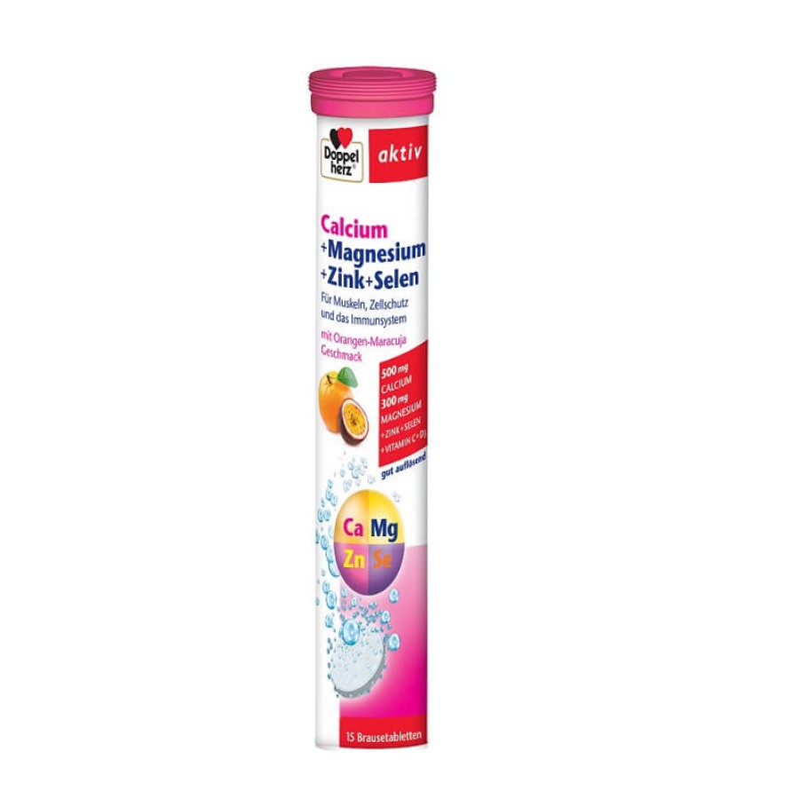 DOPPELHERZ Calciu + Magneziu + Zinc + Seleniu x 15 comprimate efervescente