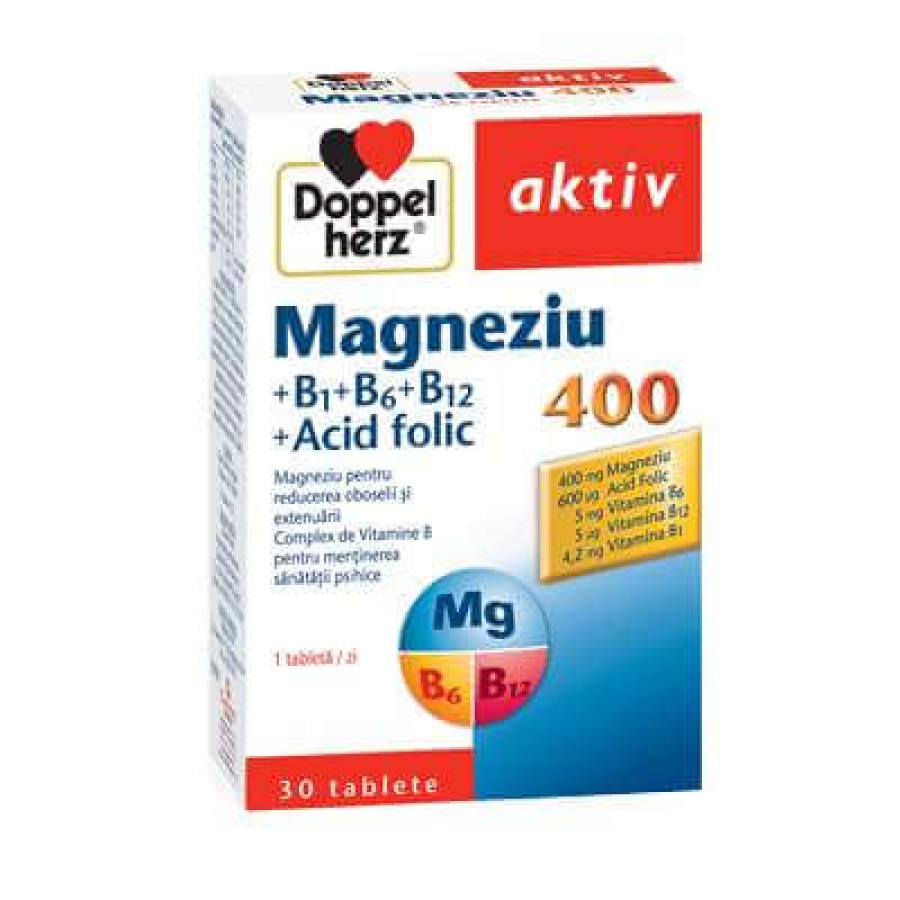 DOPPELHERZ Magneziu 400mg + B1 + B12 + Acid folic x 30 comprimate