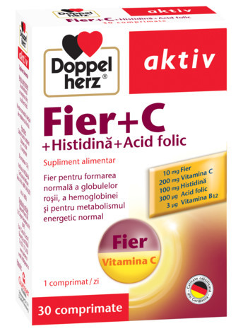 DOPPELHERZ Fier + Vitamina C + Histidina + Acid folic x 30 comprimate