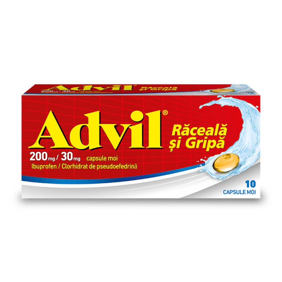 Advil raceala si gripa 200mg/30mg x 10 capsule moi