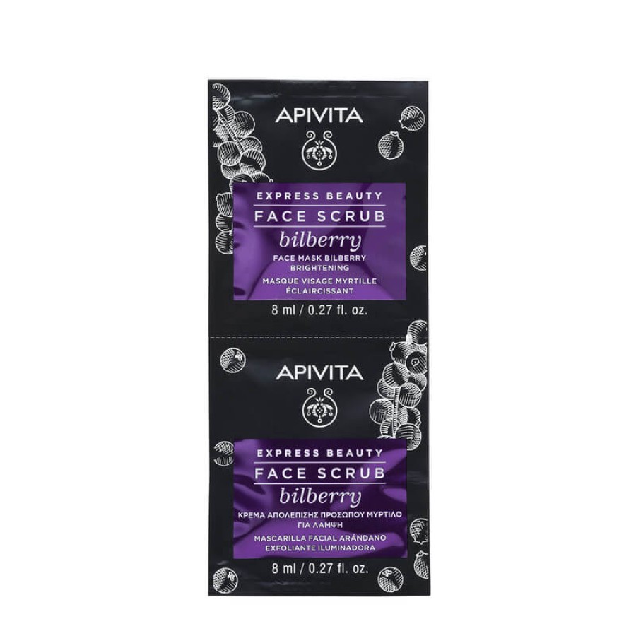 APIVITA Express Masca exfolianta pentru luminozitate cu extract de afine 2 x 8g