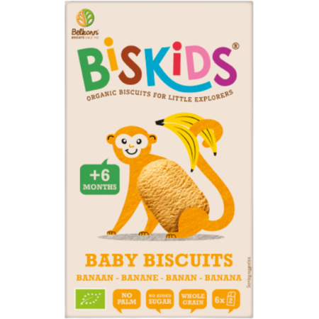 Biskids biscuiti cu banane fara zahar 6l+, 120g