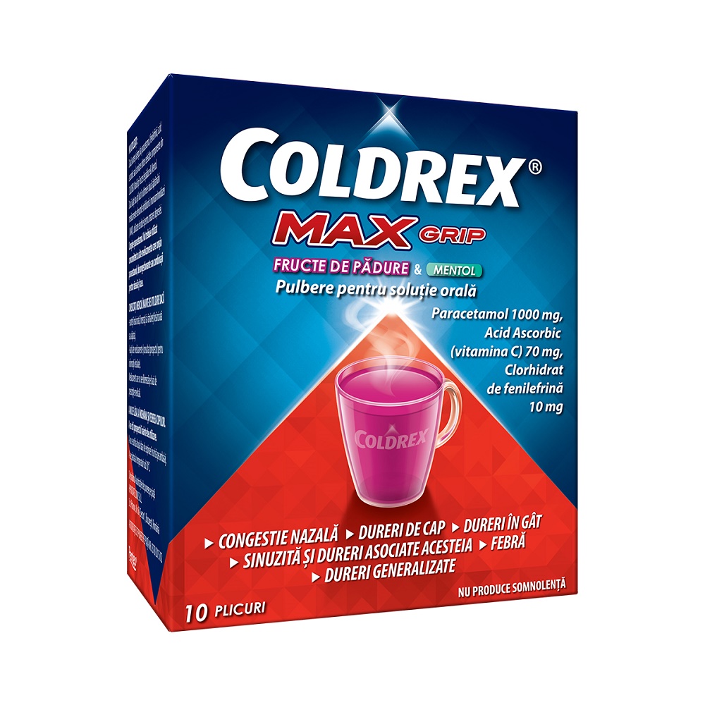 Coldrex Maxgrip fructe padure - mentol x 10 plicuri