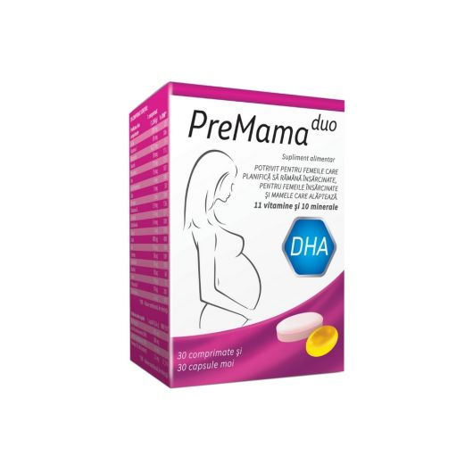 Premama DUO Complex de multivitamine si minerale x 30 comprimate + 30 capsule moi