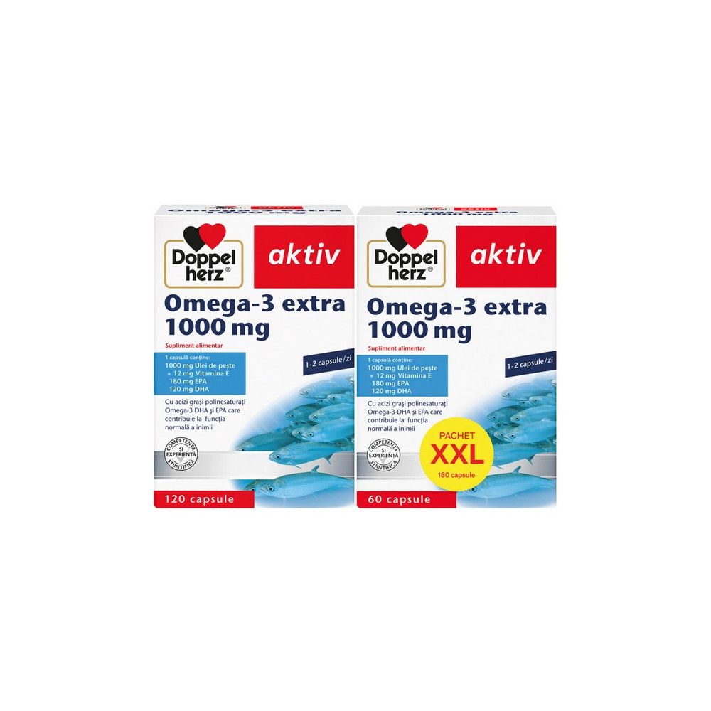 DOPPELHERZ Omega-3 Extra + ulei peste x 120 capsule + 60 capsule cadou