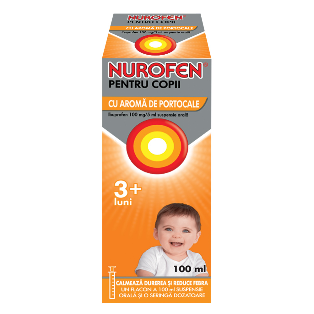 Nurofen copii 100mg/5ml portocale x 100ml