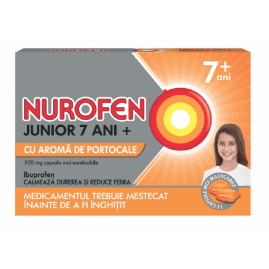 Nurofen Junior 7+ 100mg portocale x 24 capsule moi