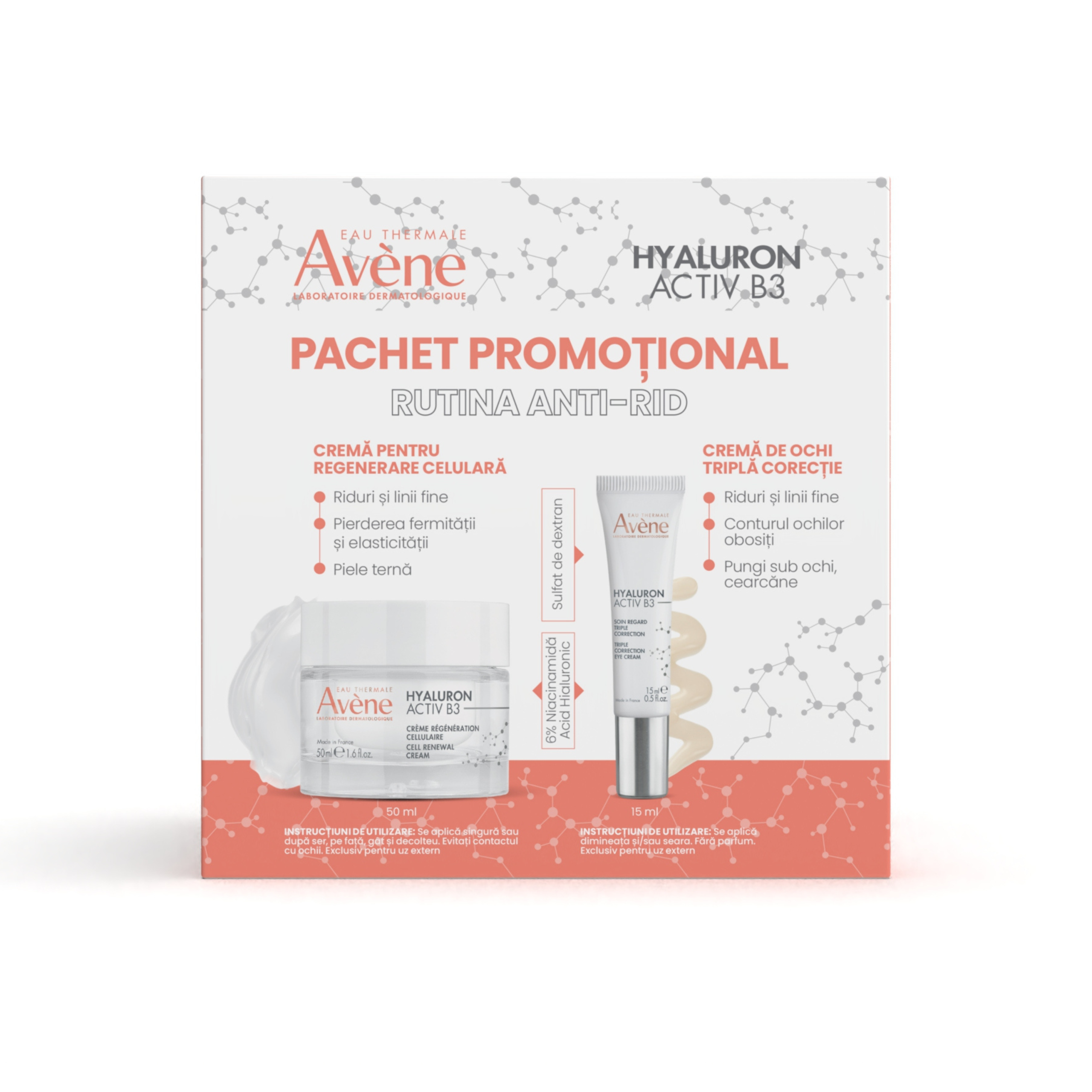 AVENE Hyaluron Activ B3 Crema Zi x 50ml +Crema Ochi Tripla x 15ml Pac Promotional