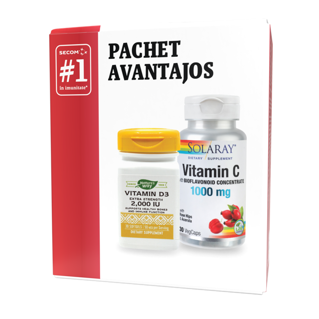 SECOM Pachet Vitamina D3 2000 UI x 30 capsule + Vitamina C 1000mg x 30 capsule