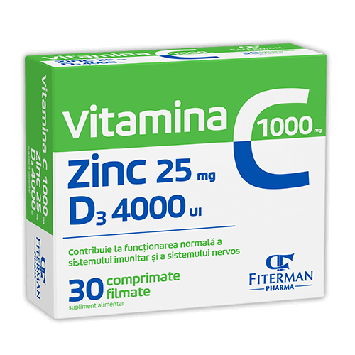 Vitamina C 1000mg + Zn 25mg + D3 4000Ui x 30 comprimate (Fiterman Pharma)